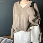 V-neck Wool Blend Sweater Beige - One Size
