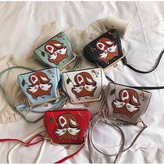 Faux Leather Fox Applique Crossbody Bag