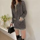 Round-neck Fringed Tweed Dress