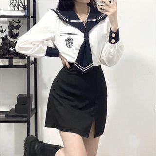 Set: Sailor Collar Blouse + Mini Pencil Skirt