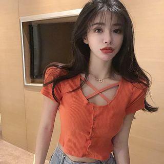 Cross Strap Short-sleeve T-shirt Tangerine - One Size
