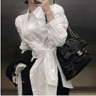 Puff-sleeve Asymmetrical Slit Shirt White - One Size