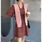 Long-sleeve V-neck Floral Mini Dress