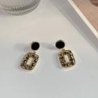 Rhinestone Drop Earring 1 Pair - S925 Silver Needle - Gold & Black - One Size
