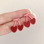Heart Cherry Alloy Earring 1 Pair - Silver Pin - Red - One Size