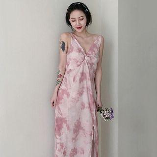Dye Print Spaghetti Strap Midi Dress Pink - One Size