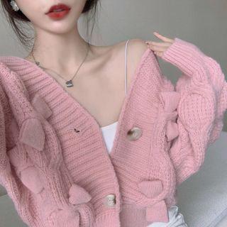 Bow Chunky Knit Cardigan Pink - One Size