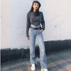 High-waist Insert-belt Straight-cut Jeans