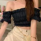 Off-shoulder Chained Shirred Blouse