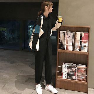 Color Block Polo Neck Jumpsuit