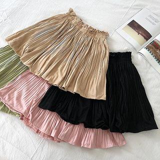 Plain High-waist Faux Suede A-line Skirt