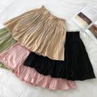 Plain High-waist Faux Suede A-line Skirt