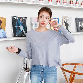 Drop-shoulder Long-sleeve Cotton T-shirt