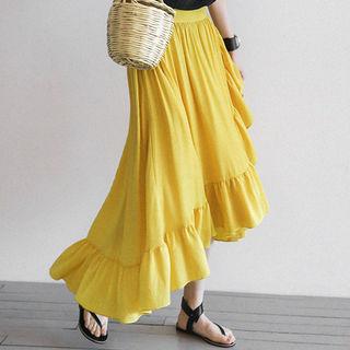 Asymmetric Ruffle-hem Maxi Skirt