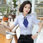 Short-sleeve Striped Dress Shirt With Tie