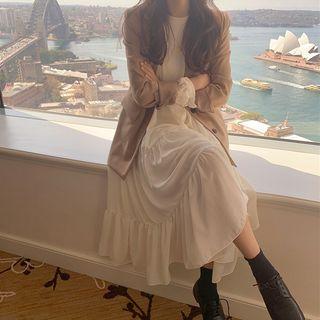 Plain Blazer / Long-sleeve Midi Chiffon Dress