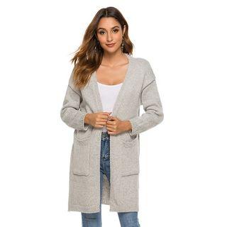 V Neck Loose Fit Pocketed Cardigan Light Gray - One Size