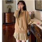 Plaid Long-sleeve Mini Collared Dress / Knit Vest