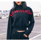 Mock Neck Lettering Cropped Sweater