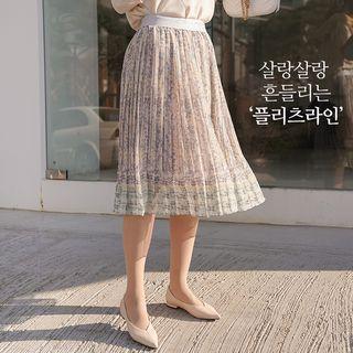 Glittered-band Pleated Floral Skirt