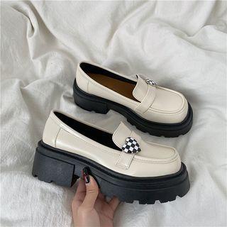 Heart Pendant Platform Block Heel Loafers