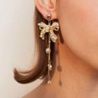 Alloy Faux Pearl Bow Dangle Earring 1 Pair - As Shown In Figure - One Size