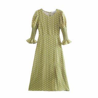 Dotted Slit Midi A-line Dress