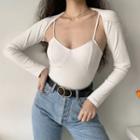 Set : V-neck Stand-collar Ribbed Camisole + Cropped Shawl