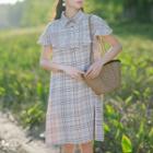 Short-sleeve Frill-trim Plaid Dress