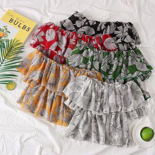 Boatneck Flower-print Chiffon Crop Top
