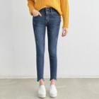 Band-waist Frayed Skinny Jeans