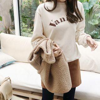 Letter Print Sweatshirt Light Beige - One Size