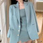 Spaghetti Strap Ribbed Knit Dress / Blazer