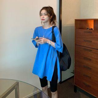 Short-sleeve Plain Split T-shirt