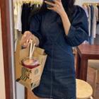Denim 3/4-sleeve A-line Dress Denim Blue - One Size