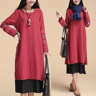 Embroidered Mock Two-piece Midi Dress