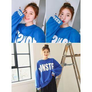 Drop-shoulder Lettering Colored Sweatshirt