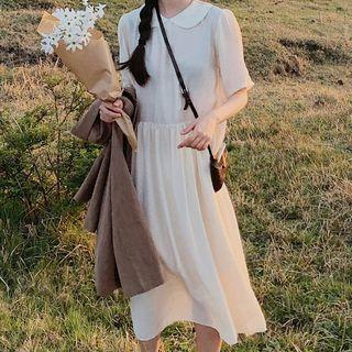 Short-sleeve Peter Pan Collar A-line Midi Dress