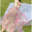 Long-sleeve T-shirt / Floral Print Maxi A-line Skirt