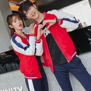 Couple Matching Colour Block Baseball Jacket / Pants