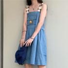 Embroidered Denim Jumper Dress Blue - One Size