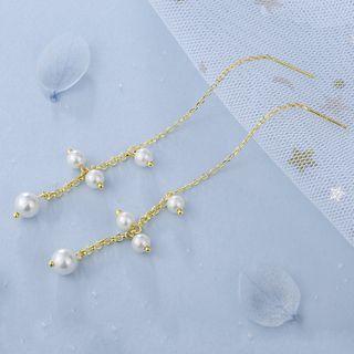 925 Sterling Silver Faux Pearl Threader Earring 1 Pair - E136 - Gold - One Size