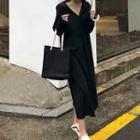Long-sleeve Buttoned Placket Hooded Midi Dress