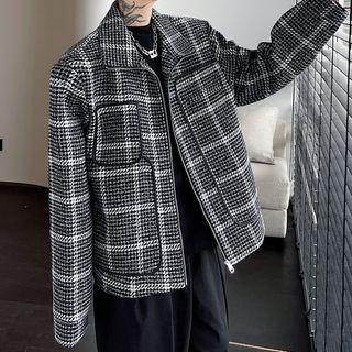 Stand Collar Plaid Jacket