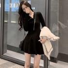 Zip Detail Long-sleeve Mini A-line Dress Black - One Size