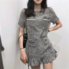 Tweed Slim-fit Ruffle Short-sleeve Dress