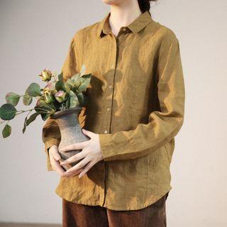Long-sleeve Plain Shirt Curcumin - One Size