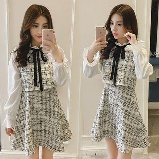 Set: Mock Two Piece Ruffled Top + A-line Skirt