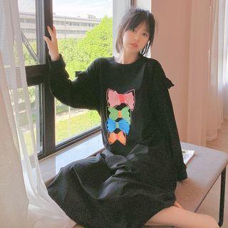 Long-sleeve Bow Print Sleep Dress