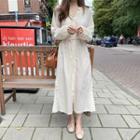 Tie-waist Plain Midi Shirtdress
